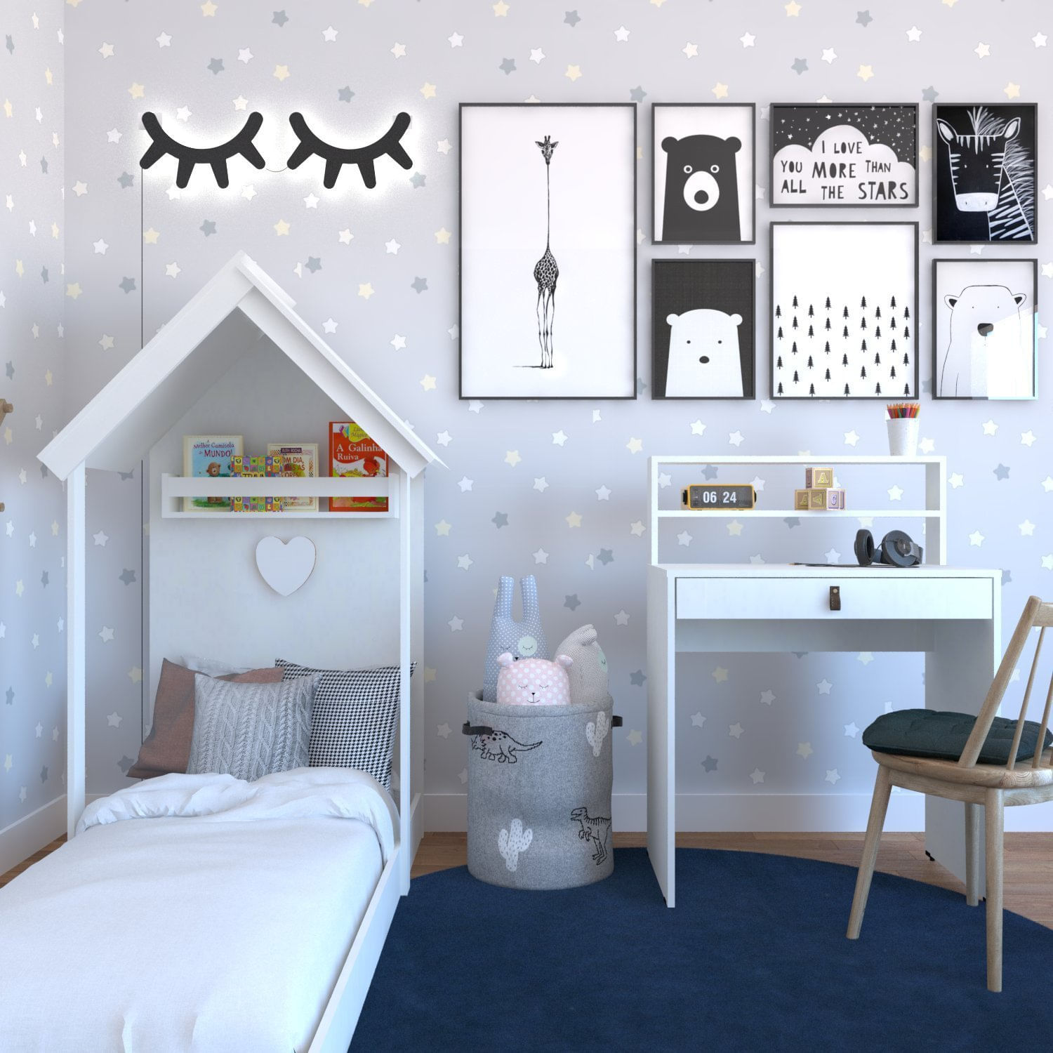 Conjunto Infantil Com Cama E Escrivaninha Bramov Móveis Branco