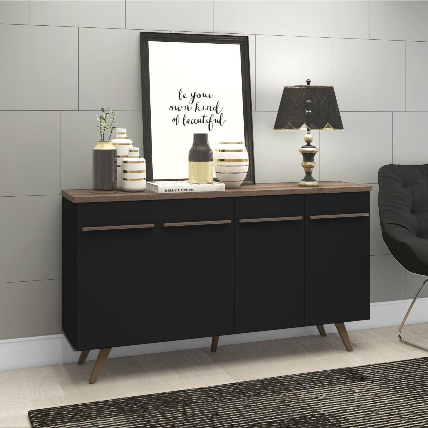 Buffet Aparador 4 Portas Rt 3133 Preto/rústico