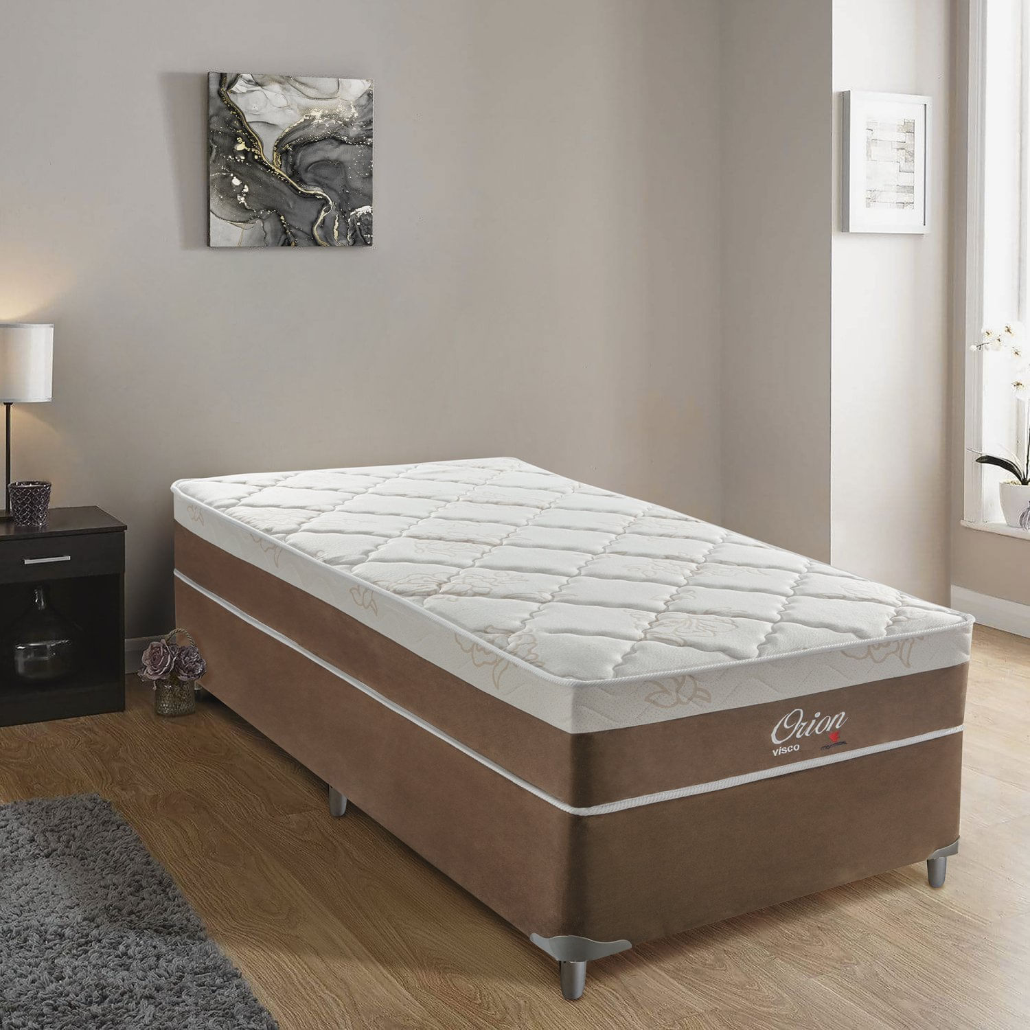 Cama Box Solteirão 108x198x58cm Molas Ensacadas Orion Montreal Branco/marrom