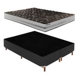 Box Queen Íris 42x158x198cm com Colchão Queen Unique D33 Plus Duoface 16x158x198cm Preto Elegancy