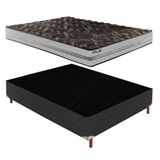 Box Casal Íris 42x138x188cm com Colchão Casal Unique D33 Plus Duoface 14x138x188cm Preto Elegancy