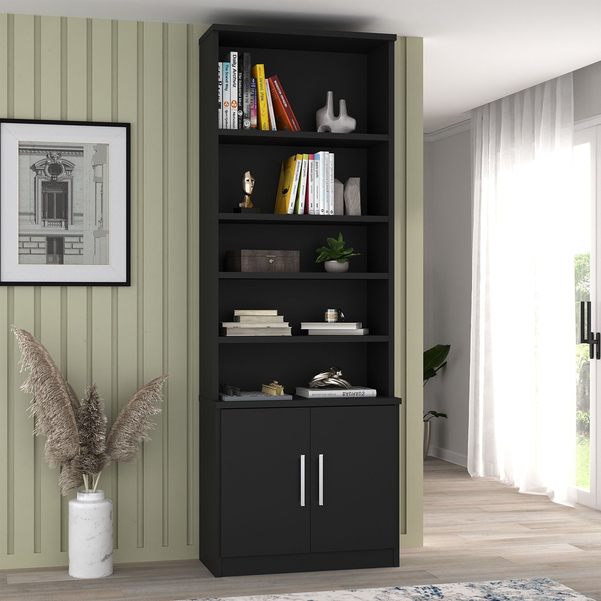 Estante Para Livros 2 Portas 5 Prateleiras 223cmx78,5cm Preto