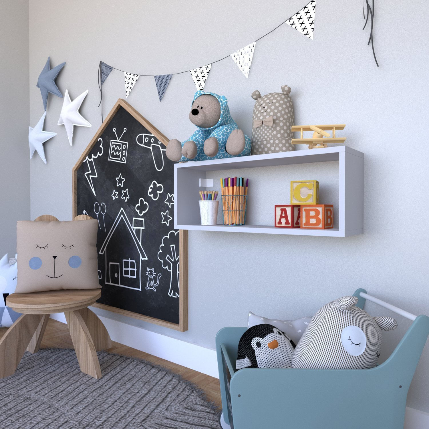 Nicho Para Quarto Infantil Retangular 60x16cm Cinza Cristal