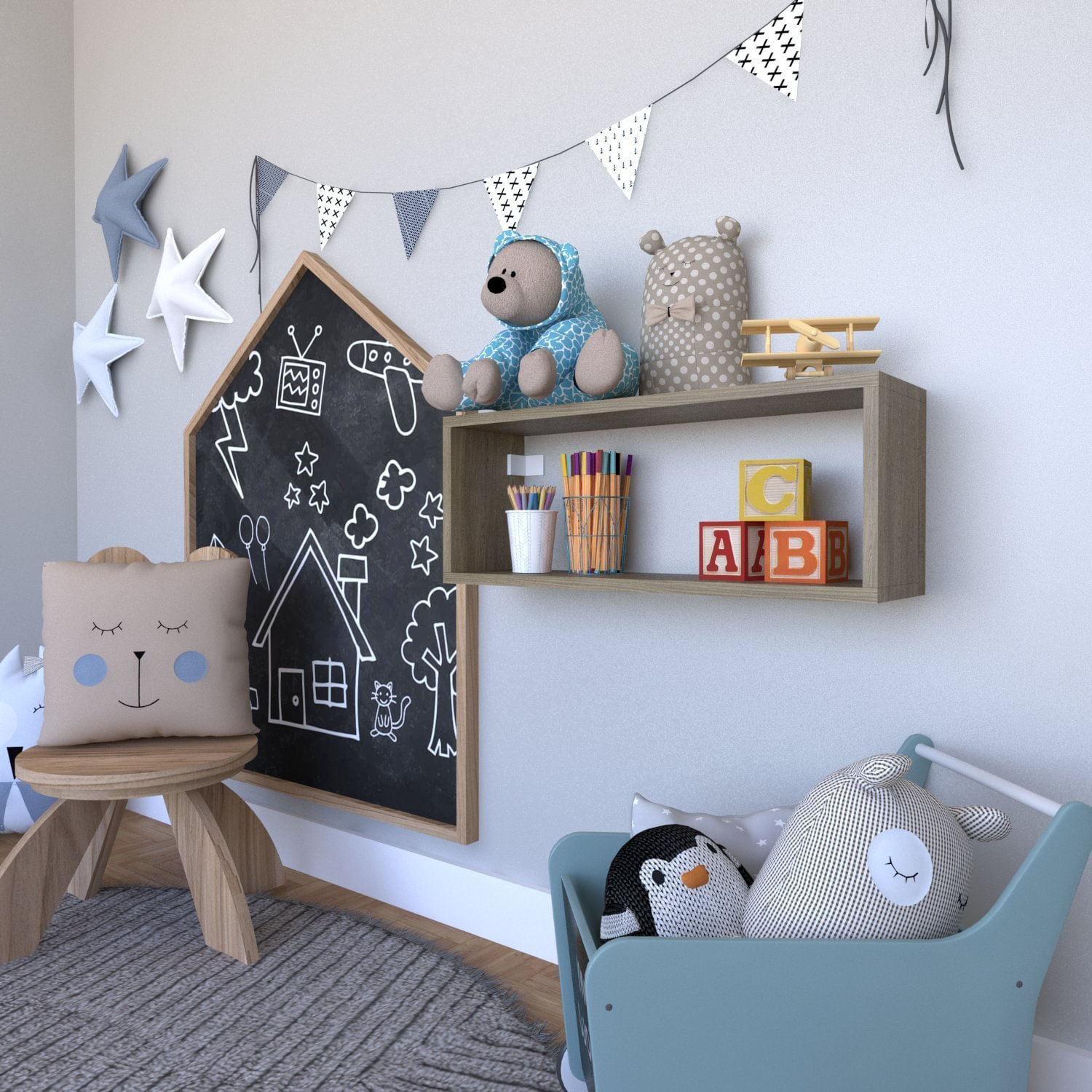 Nicho Para Quarto Infantil 60x16cm Carvalho Mel