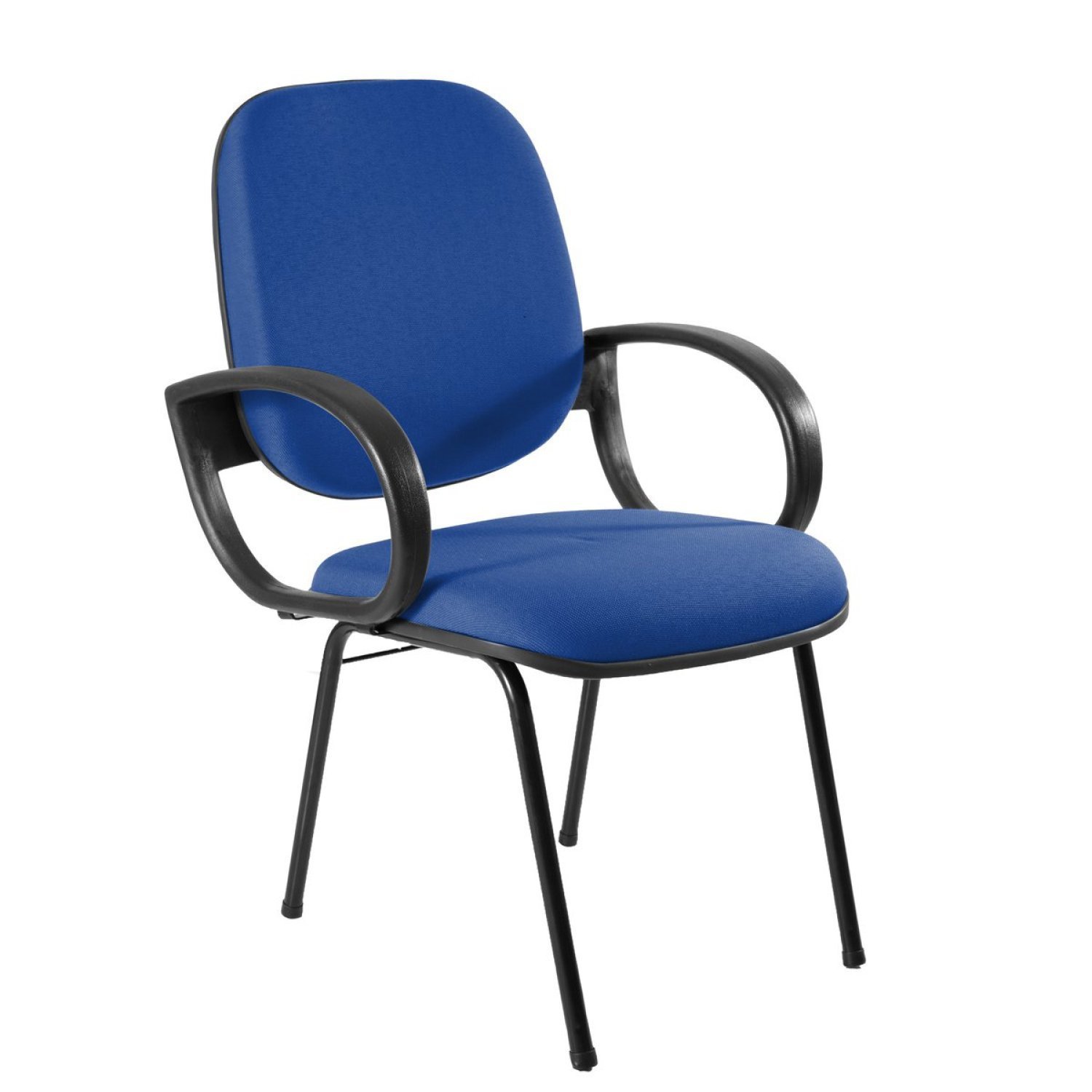 Cadeira Escritório Coletiva Diretor Fixa Estofada Com Braço Orelha Metal Wood Design Azul