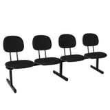 Cadeira Escritório Longarina 4 Lugares Estofada Ecoflex Preto
