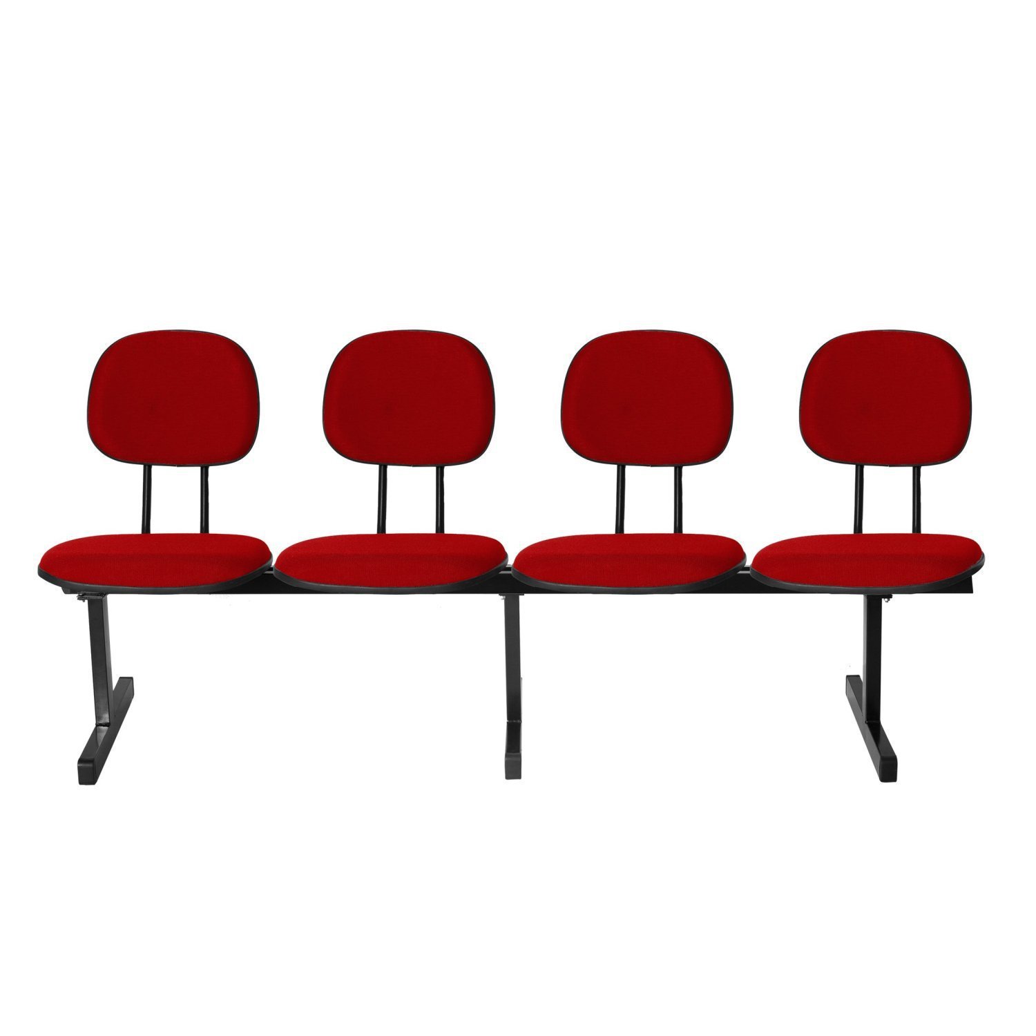 Cadeira Escritório Longarina 4 Lugares Estofada Ecoflex Vermelho