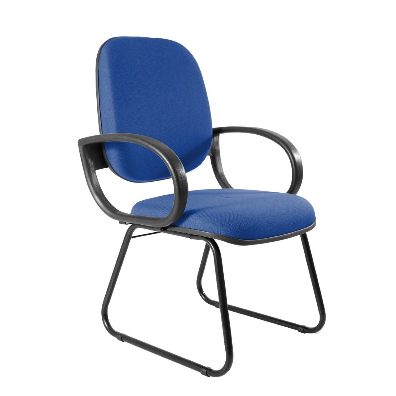 Cadeira Escritório Interlocutor Diretor Sky Estofada Com Braço Orelha Metal Wood Design Azul