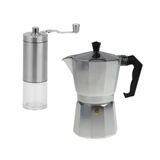 Moedor Café Manivela Manual + Cafeteira Italiana Moka 300ml