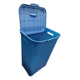 Cesto Roupa Suja Retangular 72 Lts Rattan Com Tampa Azul