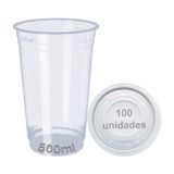 Copo 500ml Descartavel C/tampa Pp Liso 100 Unid Chopp Suco