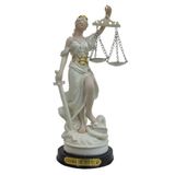 Dama Da Justiça De Resina Creme Com Base De Madeira 09x28cm