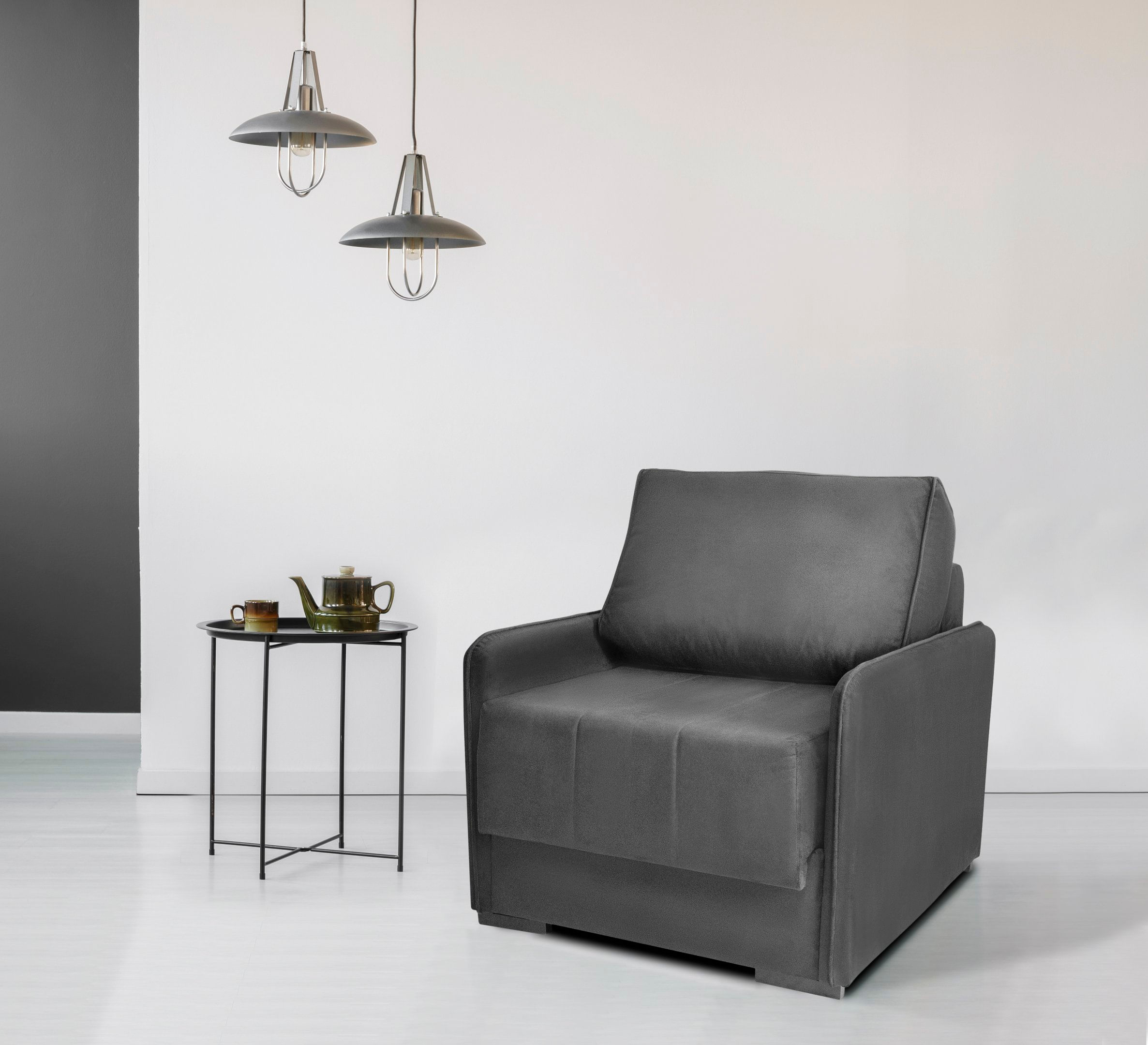 Sofá Cama Isis Solteiro 100cm Tecido Veludo Cinza