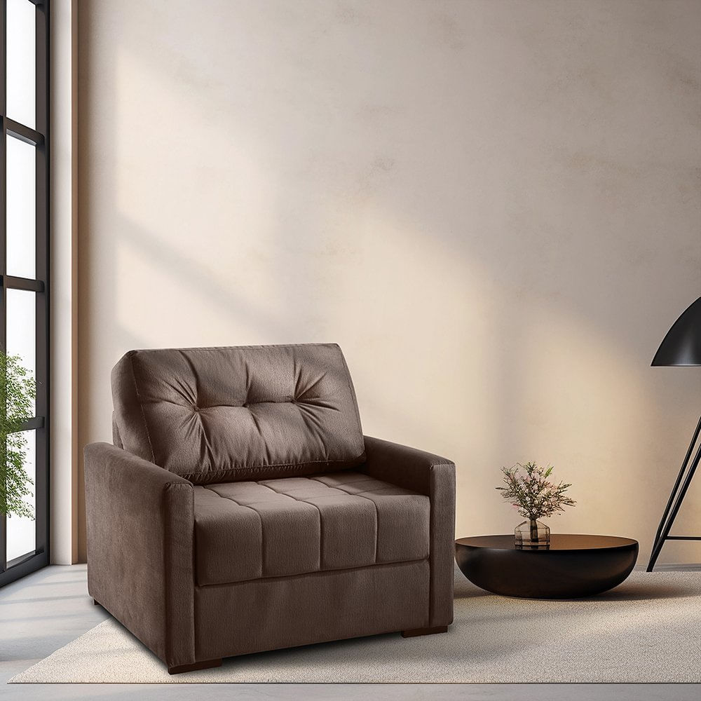 Sofá Cama Murilo Solteiro 100cm Tecido Veludo Marrom