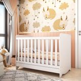 Berço Mini Cama Americano 100% MDF 3 em 1 Ben Móveis Peroba Branco Brilho