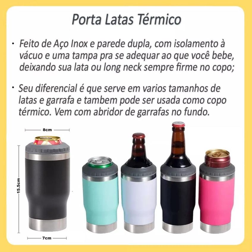 Copo Porta Cerveja Garrafa Latinha Térmico Inox 420ml Branco - imagem 2