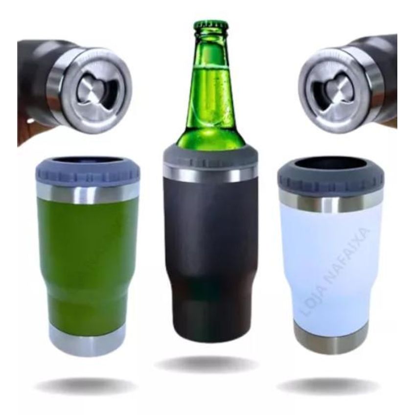 Copo Porta Cerveja Garrafa Latinha Térmico Inox 420ml Branco - imagem 3