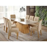 Conjunto Para Sala De Jantar Mesa 210cm 8 Cadeiras Juliana Nature/off White/madeira/nude