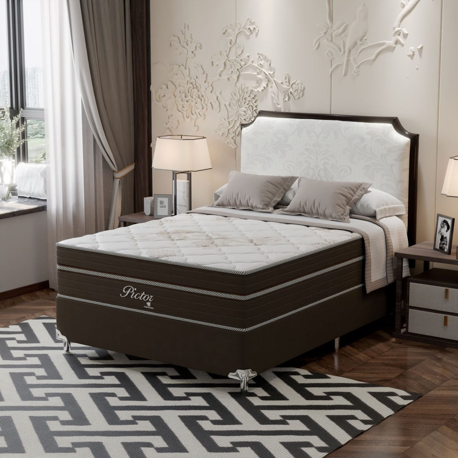 Cama Box Casal 138x188x71cm Molas Ensacadas Pictor Montreal Bege