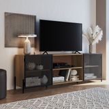 Rack Industrial Para Tv Até 70 Polegadas 180cm 2 Portas 2 Nichos York Artesano Hanover/preto