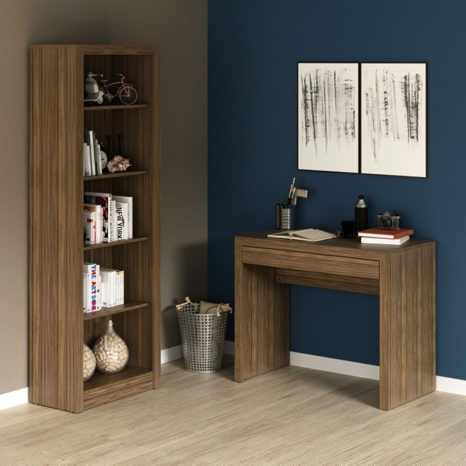 Kit 2 Peças Com Escrivaninha Me4107 90cm E Estante 4 Prateleiras Me4104 Espresso Móveis
