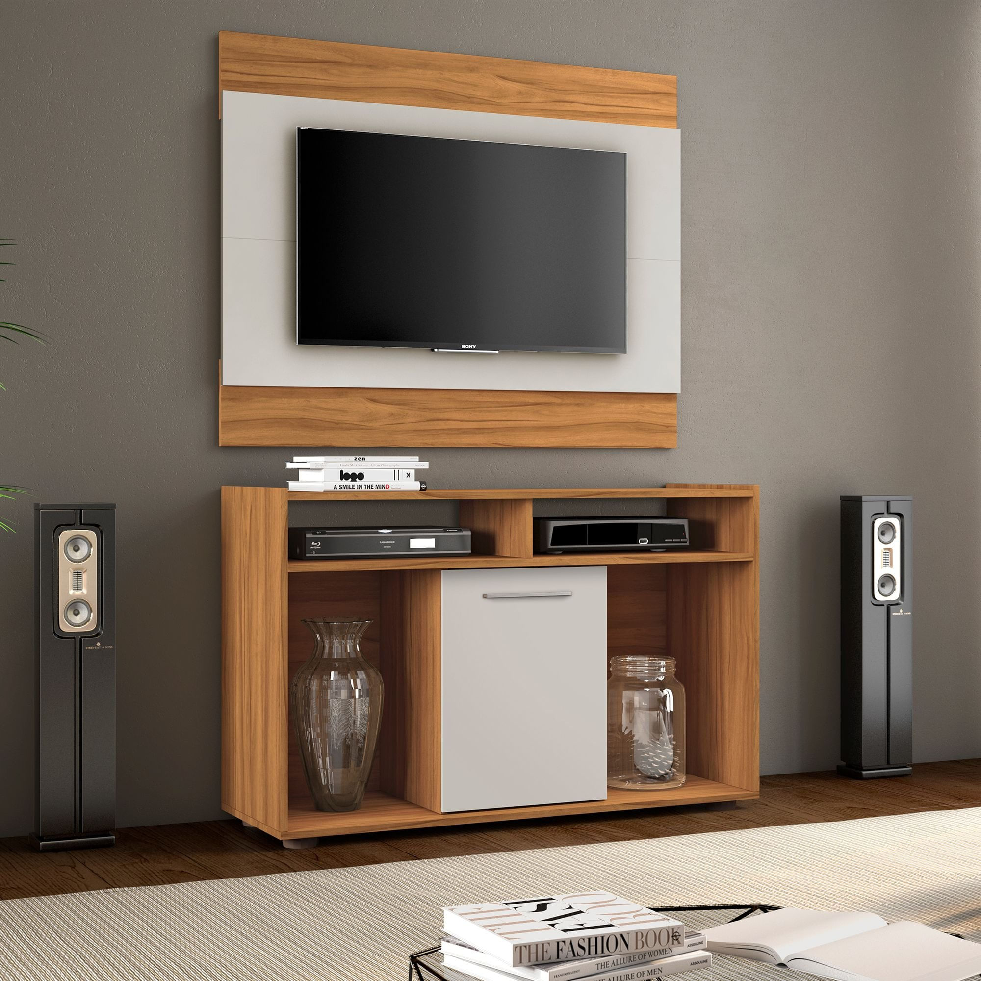 Rack Com Painel Para Tv Até 43 Polegadas Show Freijó Trend/off White