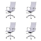 Kit 4 Cadeiras Para Escritório Presidente Esteirinha Tela Mesh 3303 Or Design Branco