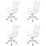Kit 4 Cadeiras Para Escritório Presidente Esteirinha Com Relax Corino 3301 Or Design Branco