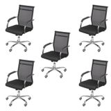 Kit 5 Cadeiras Para Escritório Diretor Baixa Roma 3312 Or Design Preto