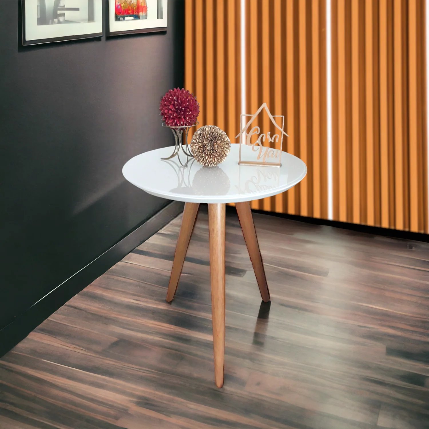 Mesa Lateral Tampo Com Vidro 60x50cm Pés Palito Branco