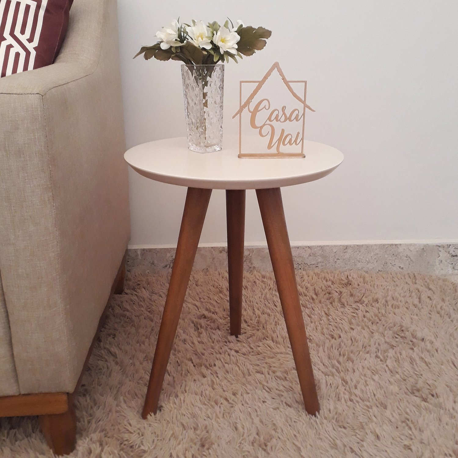 Mesa Lateral Tampo Em Laca 50x40cm Pés Palito Off White