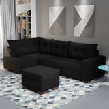 Sofá De Canto Com Puff 7 Lugares 238cm Gloria Montreal Preto