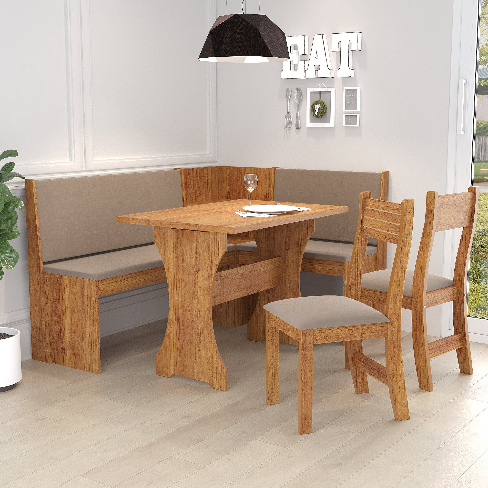 Conjunto Canto Alemão Com 2 Cadeiras Rock Viero Mel/flaxen