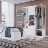 Guarda Roupa Solteiro Com Espelho 2 Portas 2 Gavetas Closet Branco