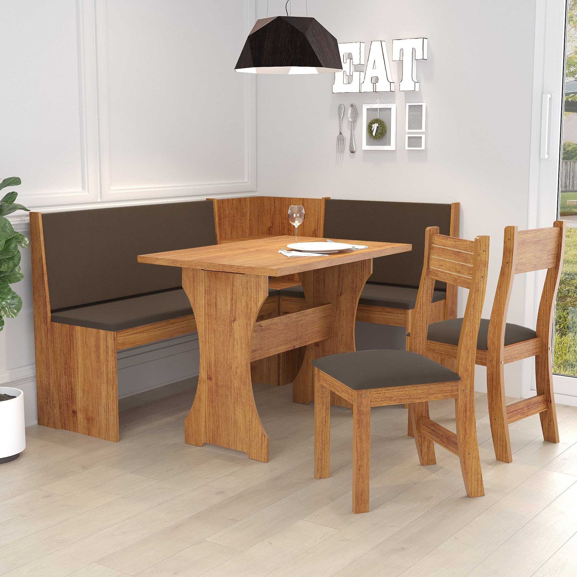 Conjunto Canto Alemão Com 2 Cadeiras Rock Viero Mel/marrom