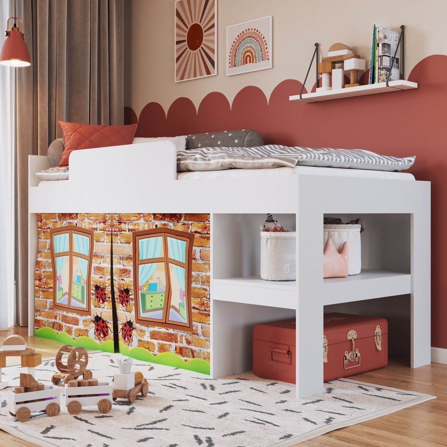 Cama Infantil Protetor E Cortina Imaginação Meu Fofinho Art In Móveis Branco