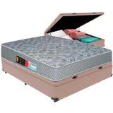 Cama Box Baú Bege E Colchão Sleep Max D33 Casal Castor