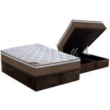 Cama Box Baú Queen: Colchão Molas Pocket Ensacadas Castor Revolution + Base Crc Suede Brown (158x198)
