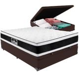 Cama Box Baú Marrom E Colchão Black &amp; White Air Double Face Espuma D33 Casal Castor