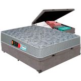 Cama Box Baú Cinza E Colchão Sleep Max D33 Casal Castor