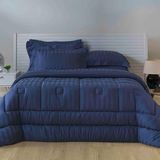 Edredom King 260 Fios Andreza Stripe 03 Pças Toque Seda Navy