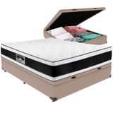 Cama Box Baú E Colchão Black &amp; White Air Double Face Espuma D33 Casal Castor Casal Bege
