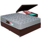 Cama Box Baú Marrom E Colchão Sleep Max D33 Casal Castor