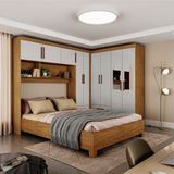 Guarda Roupa Casal Modulado 5 Portas Com Cama Hercules 4 Portas 4 Gavetas Cinamomo Com Off White