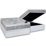 Cama Box Baú Casal: Colchão Molas Pocket Ensacadas Castor Super Luxo Látex Plush + Base Crc Courano White (138x188)