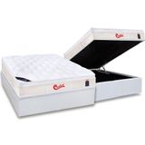 Cama Box Baú Casal: Colchão Molas Pocket Ensacadas Castor Gold Star Vitagel + Base Crc Courano White (138x188)