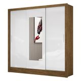 Guarda Roupa Roupeiro Dubai 3 Portas De Correr Com Espelho Central 3 Gavetas Carioca Cinamomo Branco