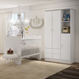 Quarto De Bebê Completo Berço Com Guarda Roupa 3 Portas 2 Gavetas 2 Nichos Algodão Doce Móveis Perca Branco