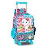 Mochila De Carrinho/rodas Escolar Gatinha Nini Azul E Rosa