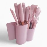 Jogo 19 Peças Utensílios Cozinha Silicone Base Oval - Rosa